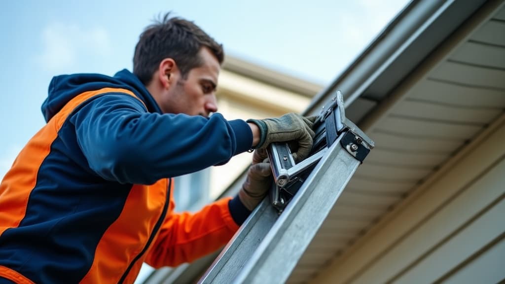 WildExit technician sealing a roofline gap with galvanized hardware cloth